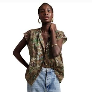 Banana Republic Oversized Ramie Shirt Size Medium Button Front Olive Green Boho